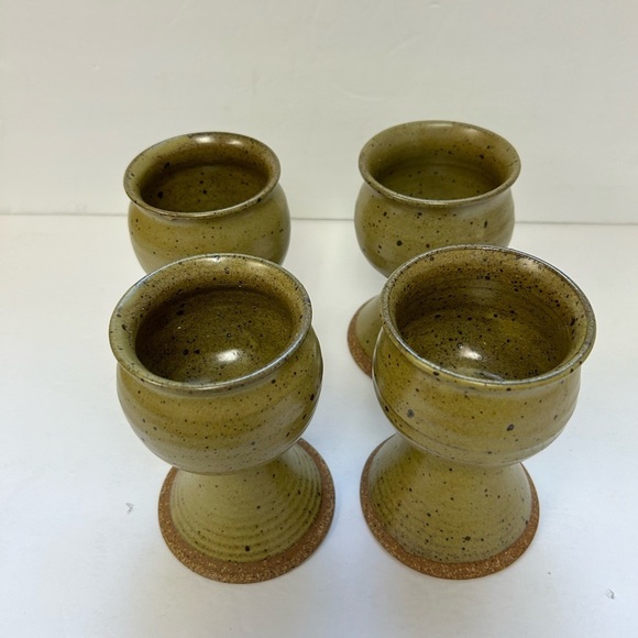 Studio Pottery Set Four (4) Speckle Stoneware Chalice Goblets - Picture 2 of 6